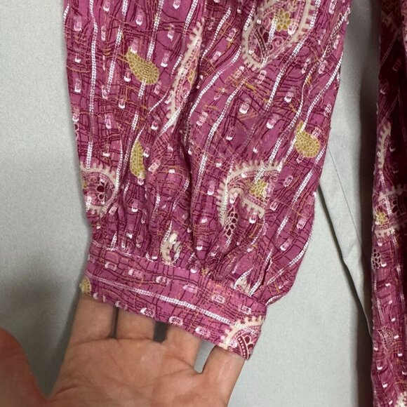 Zara Pink Paisley Cotton V Neck Ballon Sleeve A Line Kaftan Midi Dress Size M - Picture 6 of 13